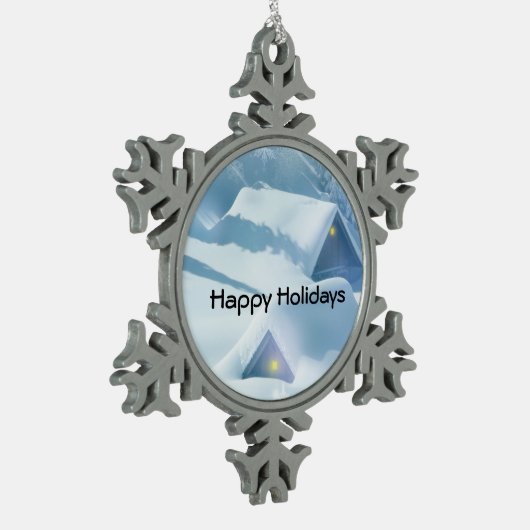 Sneeuwdak in een bos tin sneeuwvlok ornament (Links)
