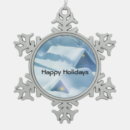 Sneeuwdak in een bos tin sneeuwvlok ornament