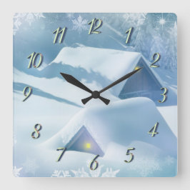 Sneeuwdak in een bos vierkante klok