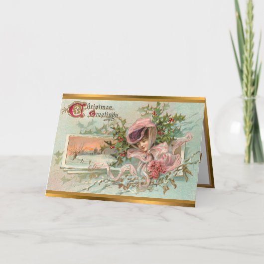  sneeuwdame en kerstmannetje feestdagen kaart (Voorkant)