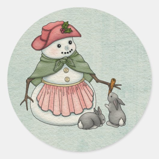 Sneeuwdame met kerstfeestdag als Bunnies Ronde Sticker (Voorkant)