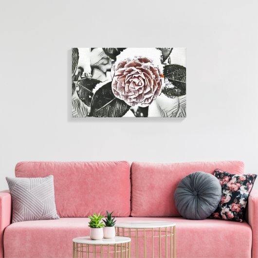 Sneeuwde diepgevroren Roos Tekening Stretched Canv Canvas Afdruk (Insitu (Woonkamer))