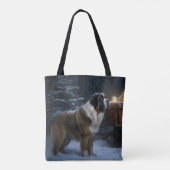 Sneeuwdecoratie met Sint-Bernard en slee voor Kers Tote Bag (Achterkant)
