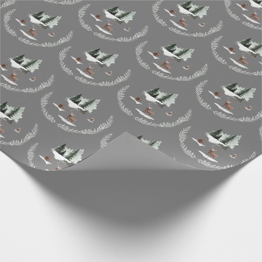 Sneeuwdeer en pijnbomen cadeaupapier (Hoek)