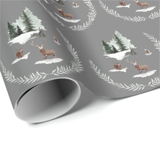 Sneeuwdeer en pijnbomen cadeaupapier (Rol Hoek)