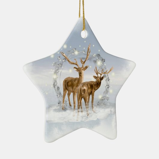 Sneeuwdeer kerstversiering keramisch ornament (Rechts)