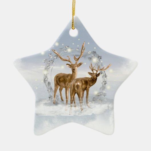 Sneeuwdeer kerstversiering keramisch ornament (Voorkant)