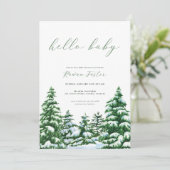 Sneeuwdennenbomen Winter Baby shower Invitation Kaart (Staand voorkant)