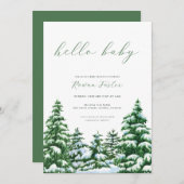 Sneeuwdennenbomen Winter Baby shower Invitation Kaart (Voorkant / Achterkant)