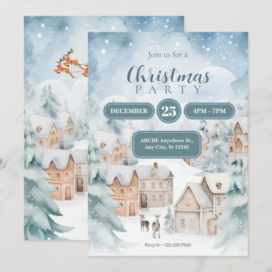 Sneeuwdorp kerst kaart (Voorkant / Achterkant)