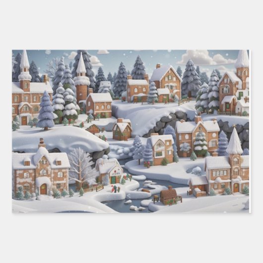 Sneeuwdorpen Kerstmis Inpakpapier Vel (Voorkant)
