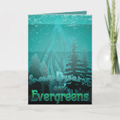 Sneeuwdromen en altijdgroene bomen feestdagen kaart (Voorkant)