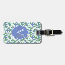 Sneeuwdruppelpatroon Monogram op Poeder Blauw Bagagelabel