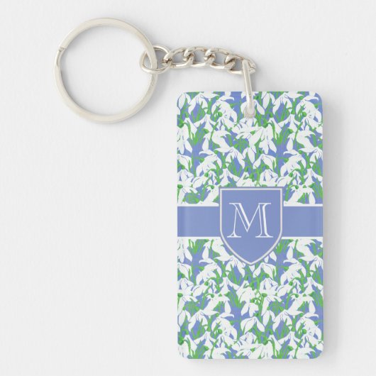 Sneeuwdruppelpatroon op Poeder Blauw met Monogram Sleutelhanger (Voorkant)