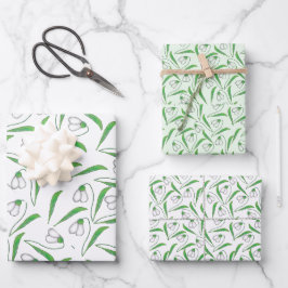 Sneeuwdruppelpatroon Wit, Mint Inpakpapier Vel