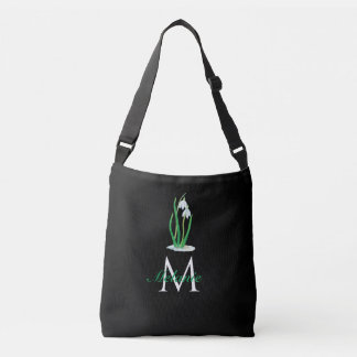 Sneeuwdruppels Bloemen Lente Custom Monogram Zwart Crossbody Tas