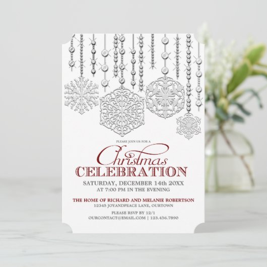 Sneeuwdruppels Uitnodiging kerstfeestdag (Staand voorkant)