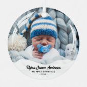 Sneeuweffect Wereldbol Baby's 1 Kerstmis 2-Foto Metalen Ornament (Voorkant)