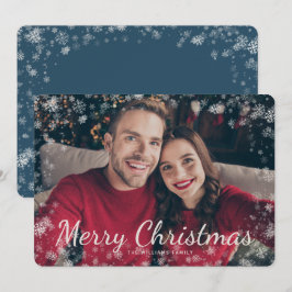 Sneeuwen kerstfoto blauwe feestdag Kaart