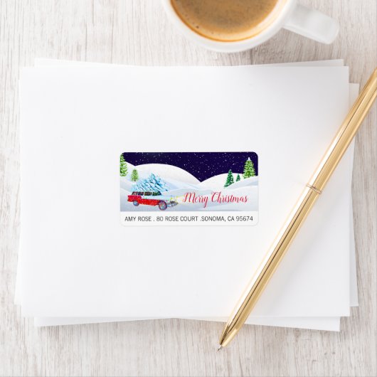 Sneeuwen met kerst in de auto etiket (Insitu)