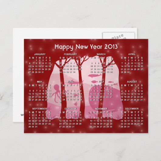 Sneeuwend Fantasy Forest 2013 Kalender Briefkaart (Voorkant / Achterkant)