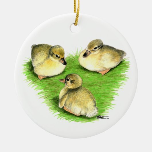 Sneeuwende eendkuikens keramisch ornament (Voorkant)