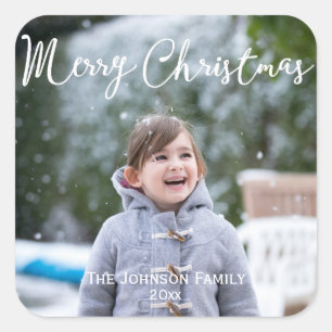 Sneeuwende foto kerstkaarten vierkante stickers