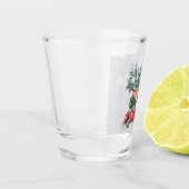 Sneeuwende kerstboom met rode auto's en cadeautjes shot glas (Links)