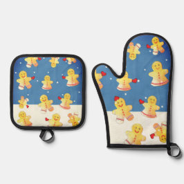 Sneeuwende peperkoek ovenwant & pannenlap set