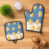 Sneeuwende peperkoek ovenwant & pannenlap set (Top down)