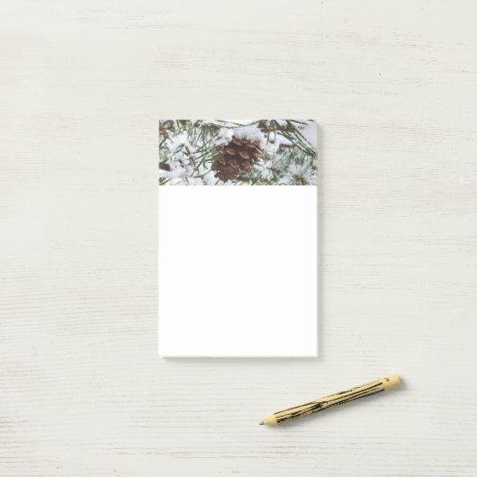 Sneeuwende pijnappel I Winter Natuurfotografie Post-it® Notes (Op bureau)