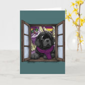 Sneeuwende puppy hond achter raam kaart (Gele Bloem)