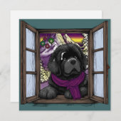 Sneeuwende puppy hond bij het raam feestdagenkaart (Voorkant / Achterkant)