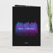 Sneeuwende sterrenhemel Mystieke blauwe paarse bos Feestdagen Kaart (Achterkant)