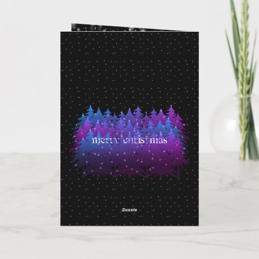 Sneeuwende sterrenhemel Mystieke blauwe paarse bos Feestdagen Kaart (Achterkant)