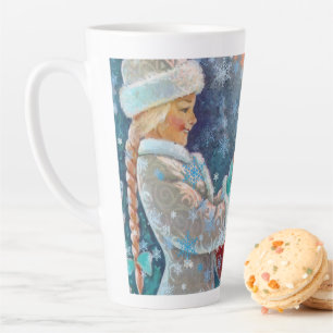 Sneeuwende Winter Kerst Cute Meisje met Eekhoorns Latte Mok