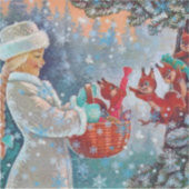 Sneeuwende Winter Kerst Schattige Meisje met Eekho Sticker (Voorkant)