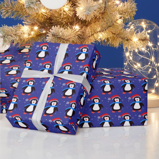 Sneeuwende Winterpinguïn Cadeaupapier (Feestdagen)