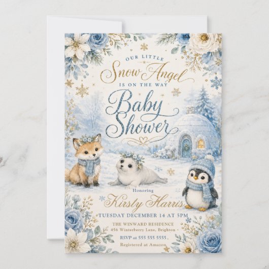 Sneeuwengel Baby Shower Kaart (Voorkant)