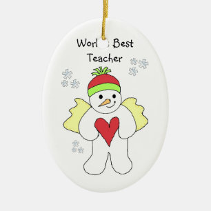 Sneeuwengel Beste Leraar ter Wereld Ontwerp Keramisch Ornament