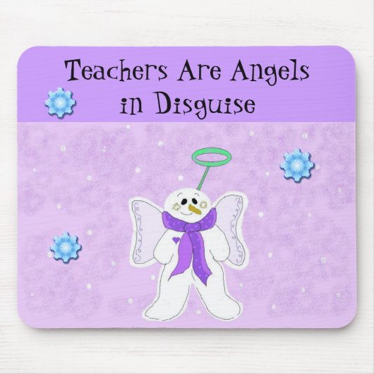 Sneeuwengel met bericht aan leraar muismat (Voorkant)