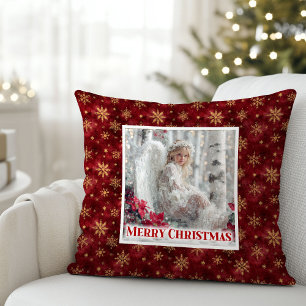 Sneeuwengel Rode Poinsettia Kerstkussen Cadeau Kussen