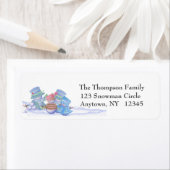 Sneeuwfamilie adreslabel etiket (Insitu)