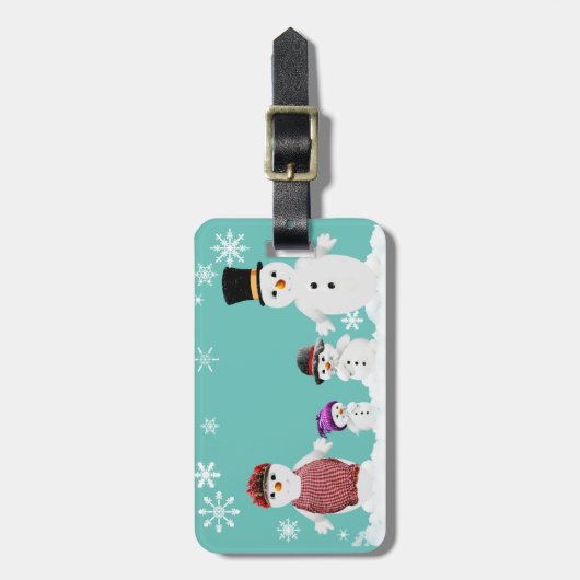 sneeuwfamilie bagagelabel (Voorkant verticaal)