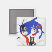 Sneeuwfamilie en  hond Magnet (Voorkant / Achterkant)