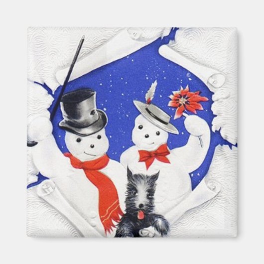 Sneeuwfamilie en  hond Magnet (Voorkant)