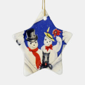 Sneeuwfamilie en kerstversiering met honden keramisch ornament (Rechts)