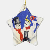 Sneeuwfamilie en kerstversiering met honden keramisch ornament (Links)