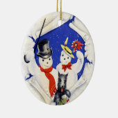 Sneeuwfamilie en kerstversiering met honden keramisch ornament (Rechts)