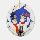 Sneeuwfamilie en kerstversiering met honden keramisch ornament (Links)